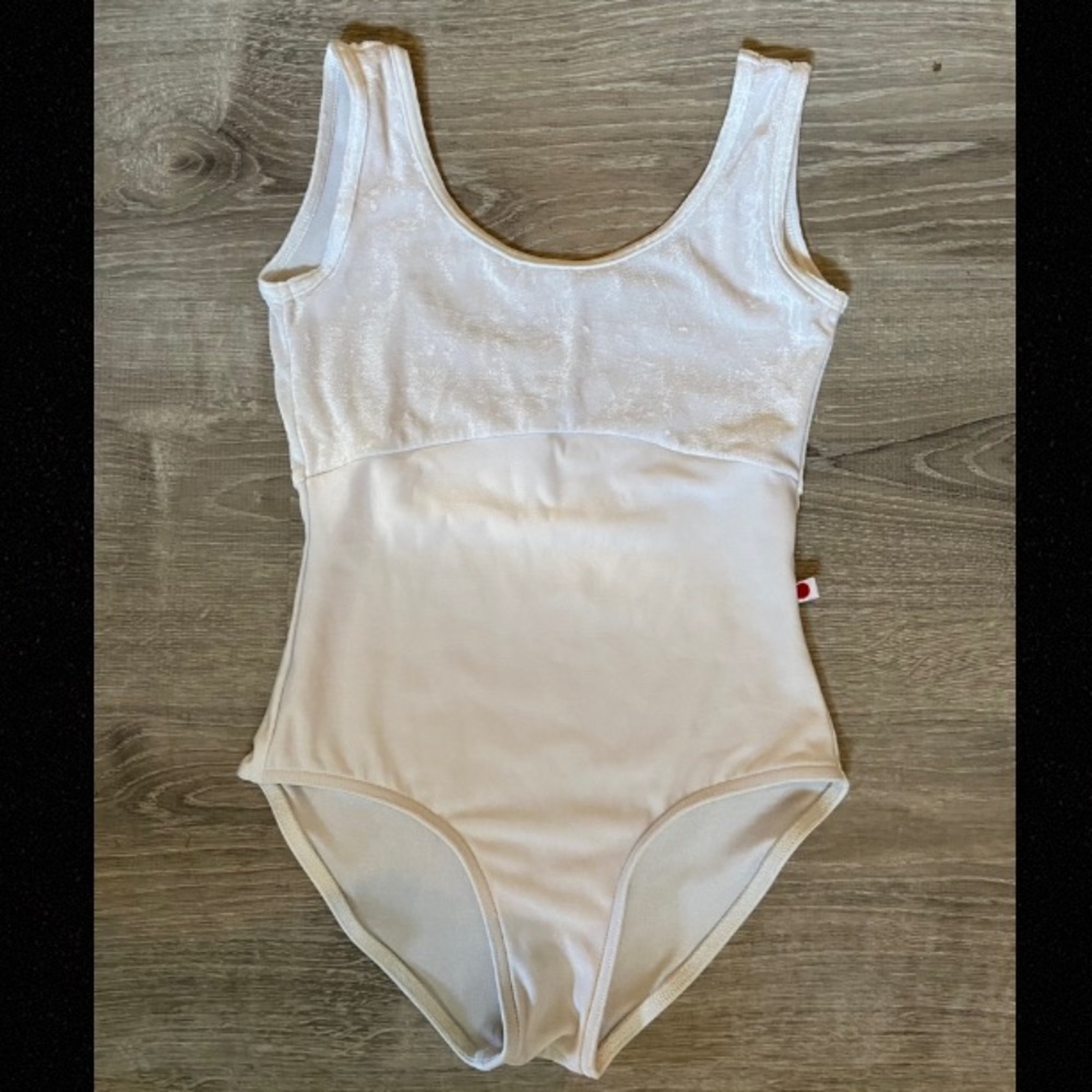 Yumiko Leotard -  White Velvet and Antique Anna, Child Size 14 (Like Size XS)